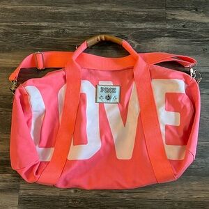 Pink VS Love Pink White & Hot Pink Canvas Large Travel/ Weekender Duffel Bag